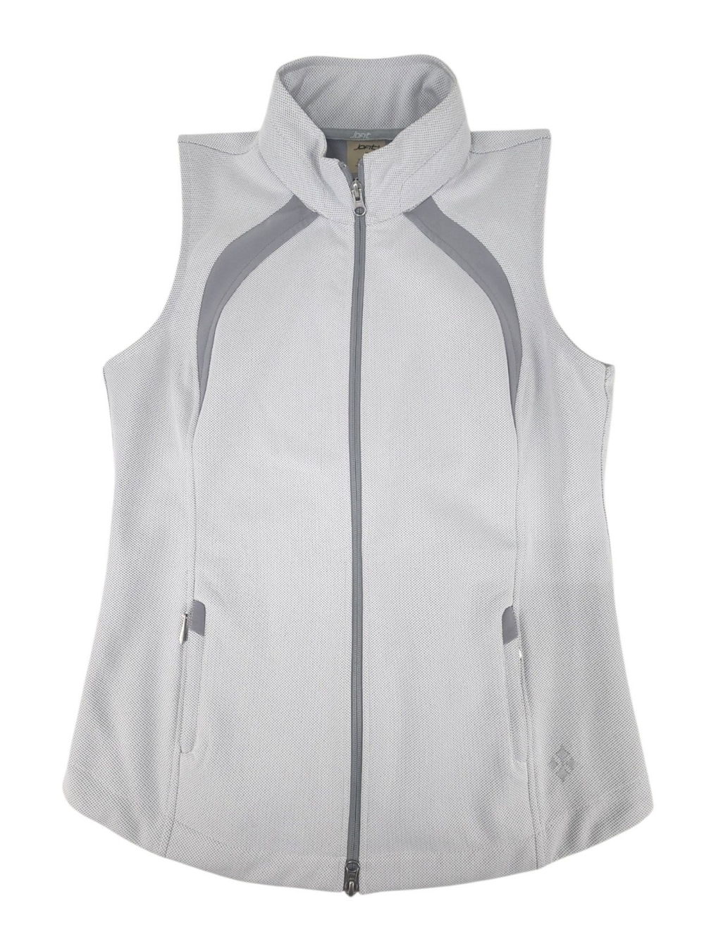 Jofit Women’s M Golf Vest Gray White Full Zip Pockets Medium Weight Athletic